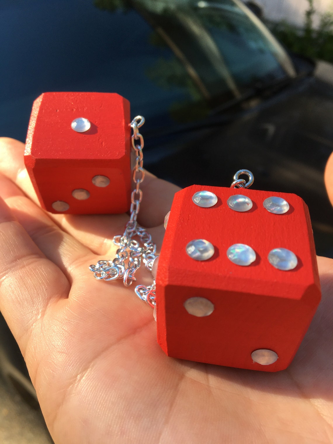 Red & Clear Bling Mirror Dice Solid Maple New Product Car or Etsy