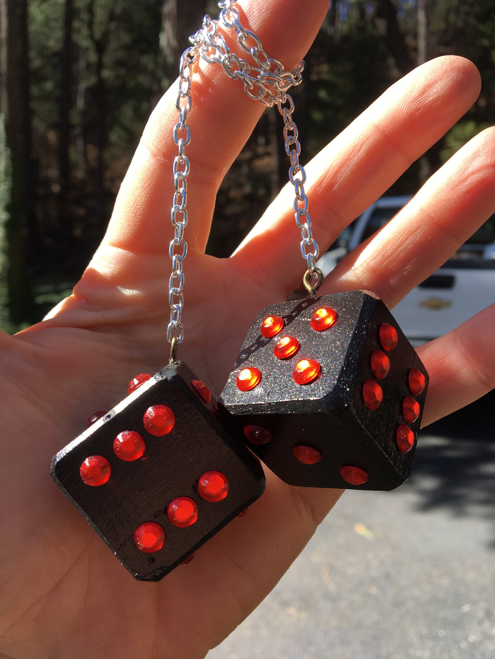 Black & Red Bling Mirror Dice Solid Maple New Product Car or Etsy