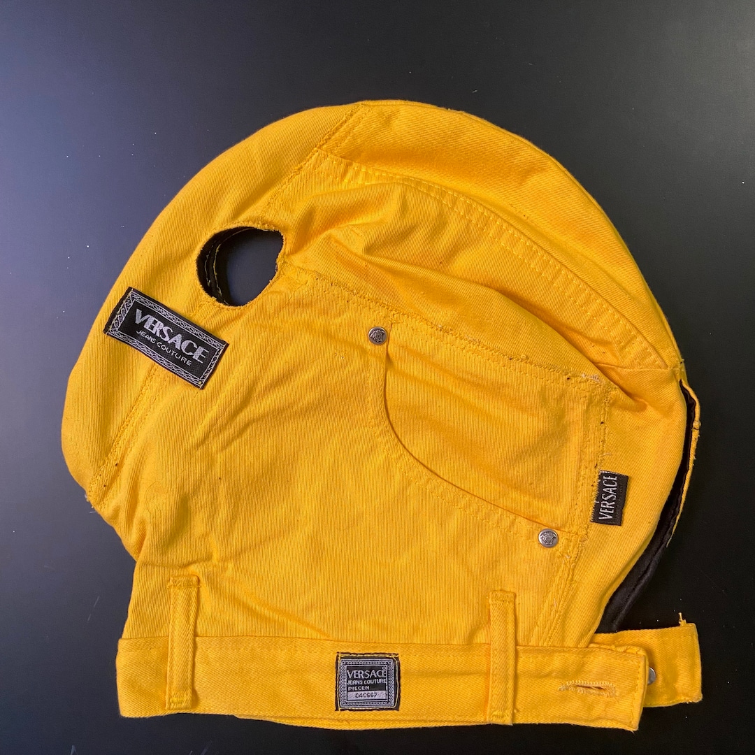 Upcycled Denim Mask V.e.r.s.a.c.e. Yellow, Full Face Mask, Handmade ...