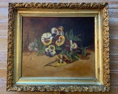 Pretty Pansies Antique still life oil on canvas