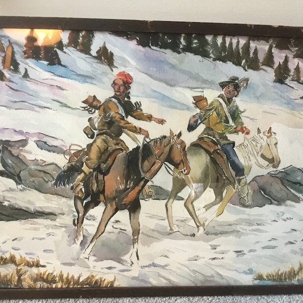 Western Cowboy art aquarelle originale par signé par l’artiste