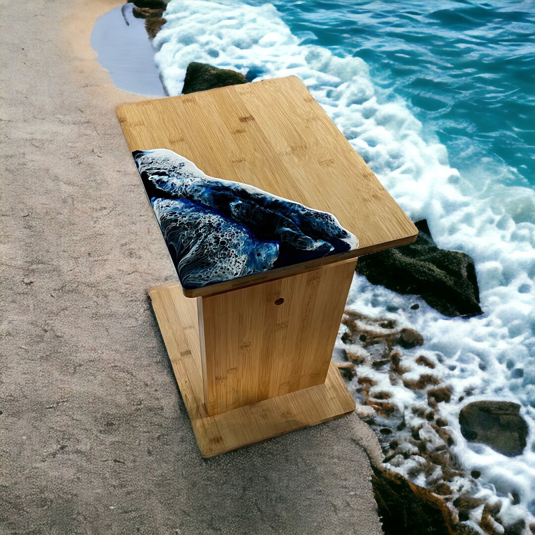 Ocean Themed End Table, Ocean Waves End Table, Plant Stand, Resin Night