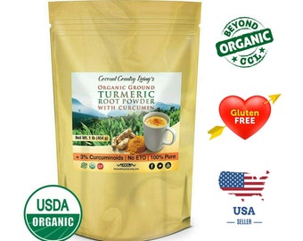 Turmeric Root Powder (Curcuma Longa) Organic Pure Non-GMO USA With Ebook