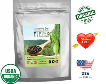 Granos de pimienta negra orgánicos: especia entera certificada por el USDA