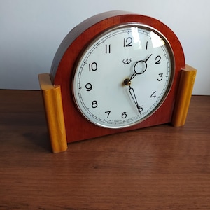 Vintage 1963 wood clock, wind up clock, mechanical desk clock, antique,made in USSR