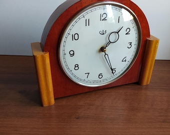 Vintage 1963 wood clock, wind up clock, mechanical desk clock, antique,made in USSR