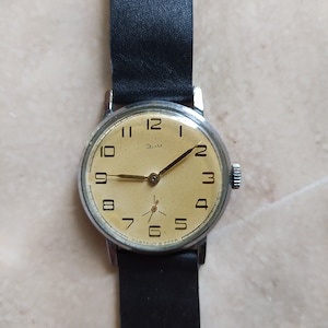 Vintage 1951 watch, brand ZIM, rare mechanical wristwatch, working condition, made in USSR