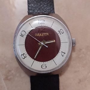 Vintage watch, brand Raketa, rare mechanical wrist watch, USSR Made 1970s