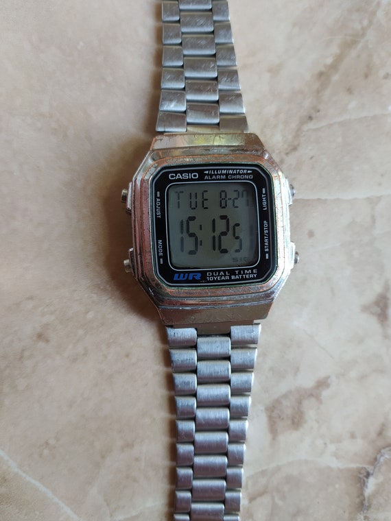 Casio A178W Men Silver Square Digital Quartz Alarm Chrono Casio A178W Men Silver Square Digital Quartz Alarm Chrono