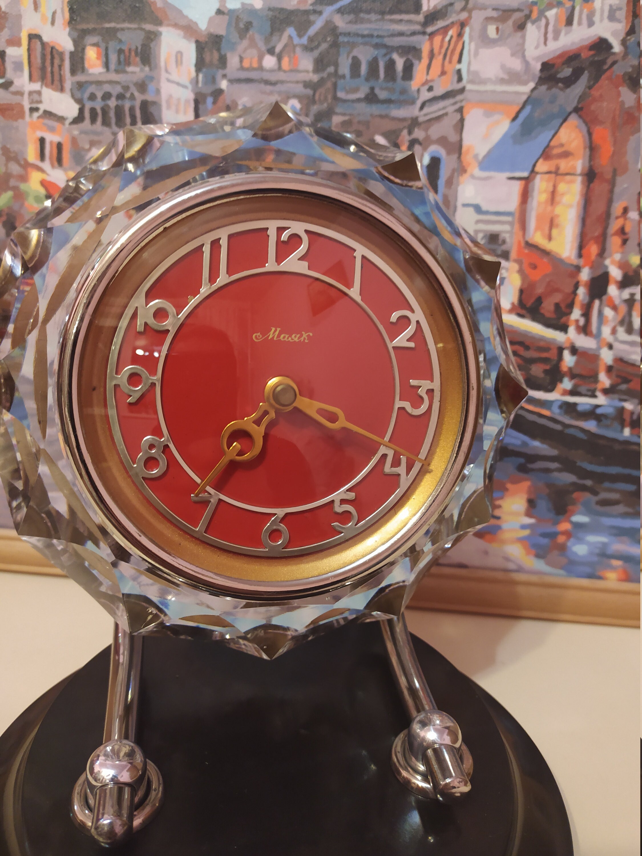 Mantel Clock Soviet Crystal clock 60s. Vintage Soviet Mechanical Clock Russian Working Clock Old