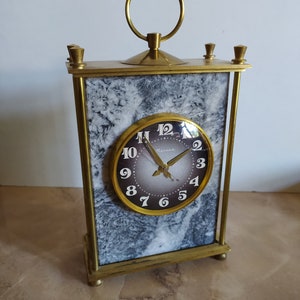 Vintage Molnija Marble Desk Clock: USSR Mechanical Wind-Up, 1970s