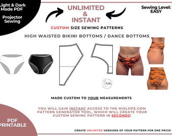 Made-to-measure high waisted bikini swimsuit sewing pattern, Bikini Bottom Digital Pattern, Easy Swim Sewing Pattern, downloadable PDF