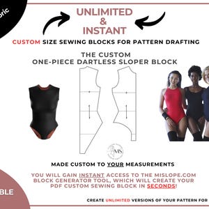 Made to measure bodysuit pattern block for knit fabric, basic pattern blocks for women, leotard pattern, dance leotard pattern, custom size