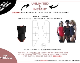 Made to measure bodysuit pattern block for knit fabric, basic pattern blocks for women, leotard pattern, dance leotard pattern, custom size