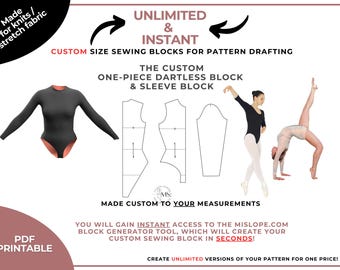 Made to measure bodysuit pattern block for knit fabric, sleeve block, basic pattern blocks for women & girls, leotard pattern, custom size