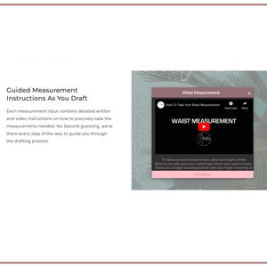 May include: A screenshot of a computer screen showing a video tutorial on how to take a waist measurement. The video is titled "Waist Measurement" and features a play button. The text below the video provides instructions on how to take the measurement.