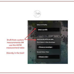 May include: Screenshot of a computer screen showing a menu for selecting a profile. The menu has two options: "Select a profile" and "Draft from the ASTM size table".
