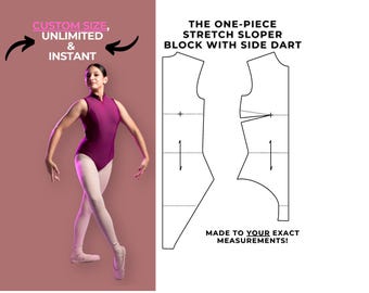 Made to measure leotard pattern block with side dart for knit fabric,  bodysuit pattern,  dance costume pattern, swimsuit pattern, PDF