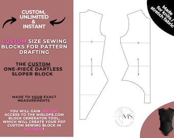 Made to measure bodysuit pattern block for knit fabric, basic pattern blocks for women, leotard pattern, dance leotard pattern, custom size