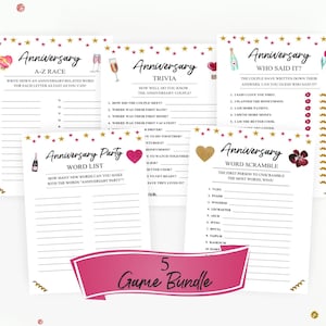Anniversary 5 Game Bundle. Trivia. Who Said It? Word Games. Race Game. Anniversary Party Game. Instant Digital Download. Printable Game