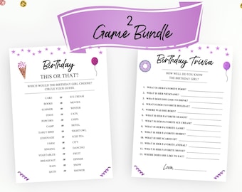 Girl Birthday 2 Game Bundle. This Or That. Birthday Trivia. Girl Birthday Games. Teen/Tween, adult birthday games. Instant Digital Download.