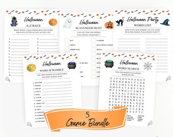 Halloween 5 Bundle Games. Halloween Party Games. Word Search, Scramble, Scavenger Hunt, Word Games. Instant Download. Printable Games.