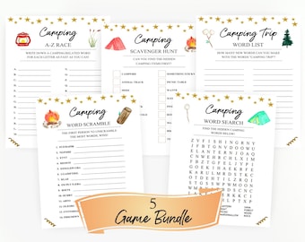 Camping 5 Game Bundle. Word Search, Word Scramble, Hunt. Spring, Summer. Camping Trip Games. Instant Digital Download. Printable Games.