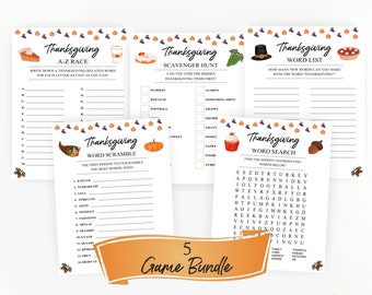 Thanksgiving 5 Bundle Games. Thanksgiving Party Games. Word Search, Scramble, Scavenger Hunt, Word Games. Instant Download. Printable Games.