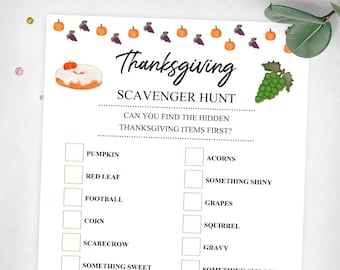 Thanksgiving Scavenger Hunt. Holiday Game. Thanksgiving Party Game. Fall Game. Instant Digital Download. Printable Game.
