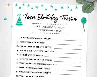 Teen Birthday Trivia. How Well Do You Know Me? Boy Trivia Birthday Game. Instant Digital Download. Printable Game Keepsake.