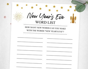 New Year's Eve Word List. Holiday Printable Game. New Year's Eve Party Game. Gold Holiday Game. Gold New Year's. Instant Digital Download.