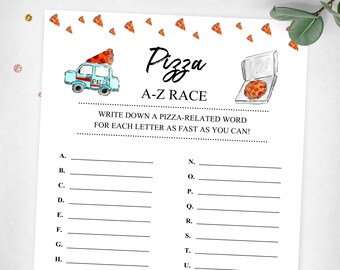 Pizza A-Z Race. Pizza Party Game. Slumber Party Game. Instant Digital Download. Printable Game.