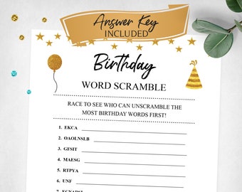 Birthday Word Scramble. Boy or Girl Birthday Party Game. Teen, tween, youth, adult birthday game. Instant Digital Download.