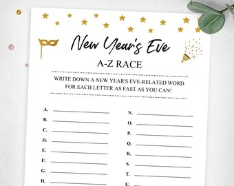 New Year's Eve A-Z Race. Holiday Printable Game. New Year's Eve Party Game. Gold Holiday Game. Gold New Year's. Instant Digital Download.