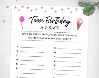 Teen Birthday A-Z Race. Ice cream Girl Birthday Race Game. Instant Digital Download. Printable Game Keepsake.