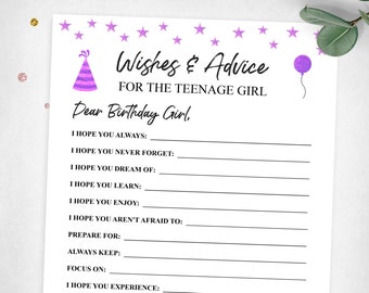 Wishes And Advice For The Teenage Girl Purple Birthday Girl Party Game. Teen Birthday. Instant Digital Download.