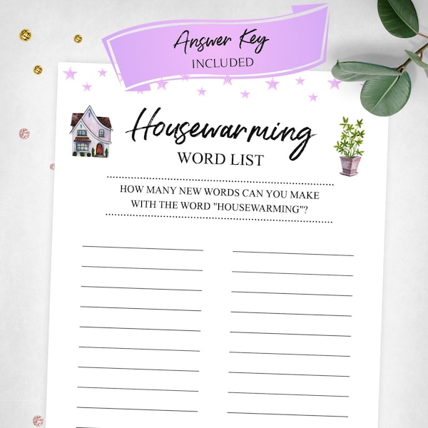 Housewarming Word List. Housewarming Party Game. Real Estate. New Home Party. Instant Digital Download. Printable Game.