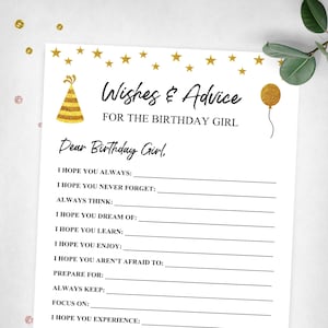 Deseos y consejos para la cumpleañera. Juego de fiesta "Cumpleaños Dorados". Cumpleaños para adolescentes, preadolescentes, jóvenes y adultos. Descarga digital instantánea.