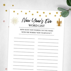 New Year's Eve Word List. Holiday Printable Game. New Year's Eve Party Game. Gold Holiday Game. Gold New Year's. Instant Digital Download. image 1