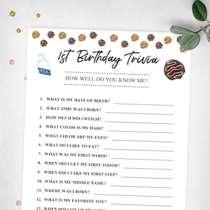 1st Birthday Trivia. How Well Do You Know Me Milk and Cookies | Etsy