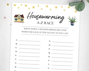 Housewarming A-Z Race. Housewarming Party Game. Real Estate. New Home Party. Instant Digital Download. Printable Game.