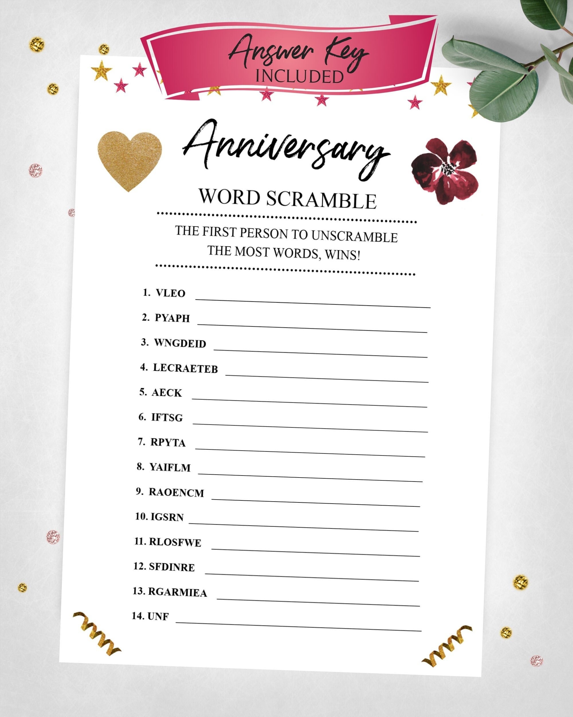 Anniversary Word Scramble Party Game. Anniversary Party Game. Instant
