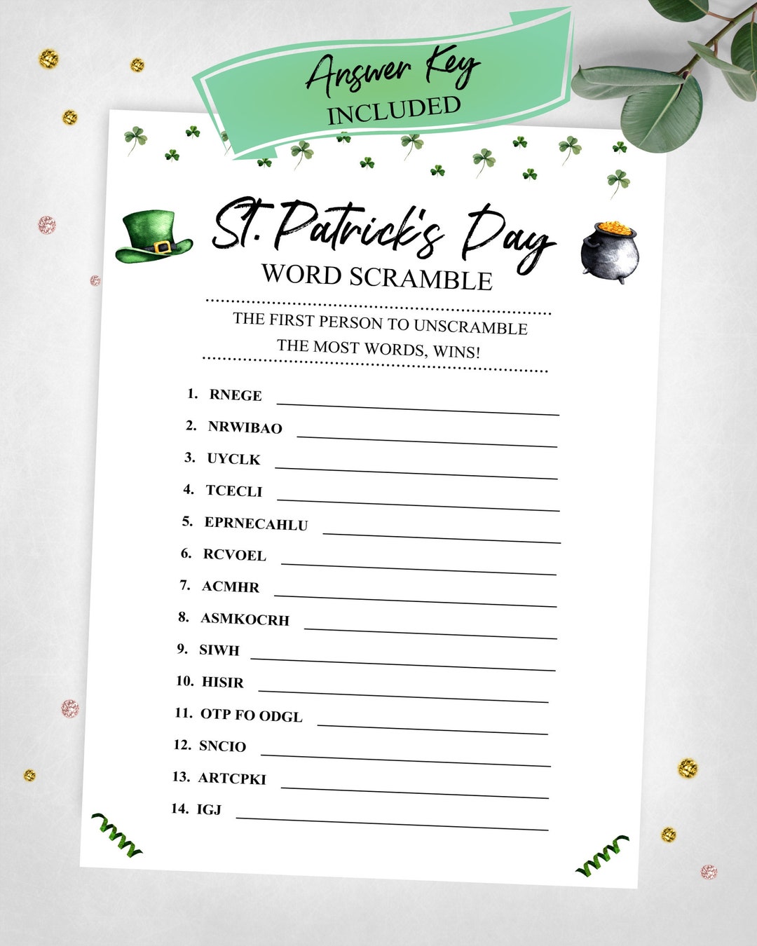 St. Patrick's Day Word Scramble. Party Game. Holiday Game. Green St ...