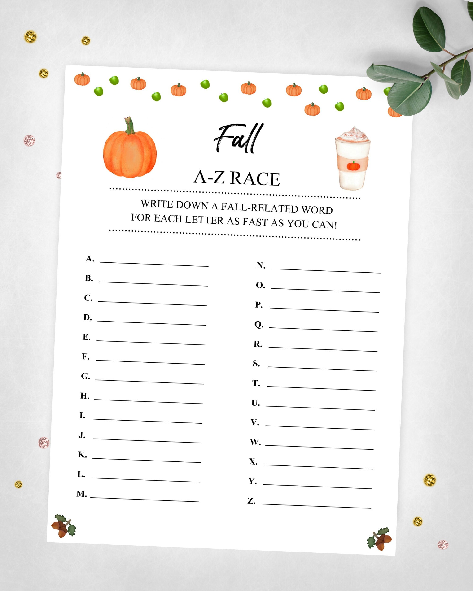 Fall AZ Race. Fall Game. Autumn Party Game. Seasonal Game. Etsy