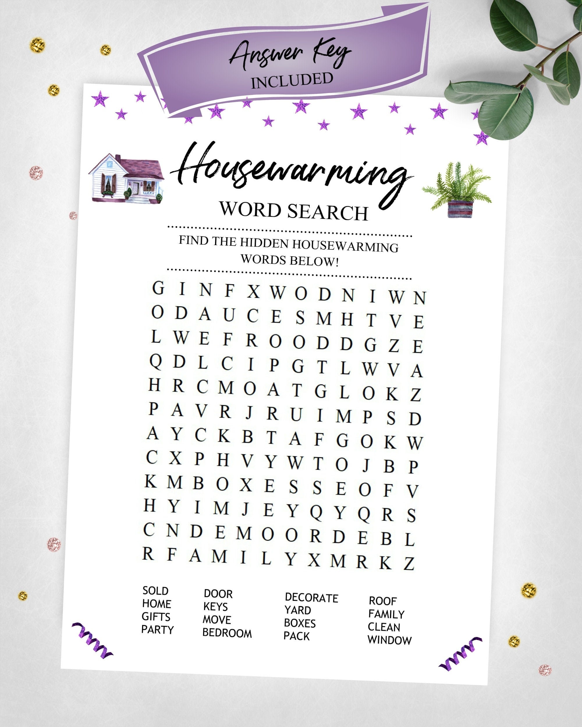 Housewarming Word Search. Housewarming Party Game. Real Etsy