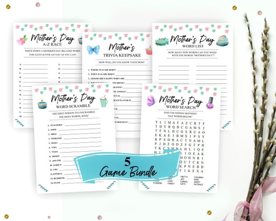 Mother's Day 5 Game Bundle. Home Party Games. Holiday - Etsy