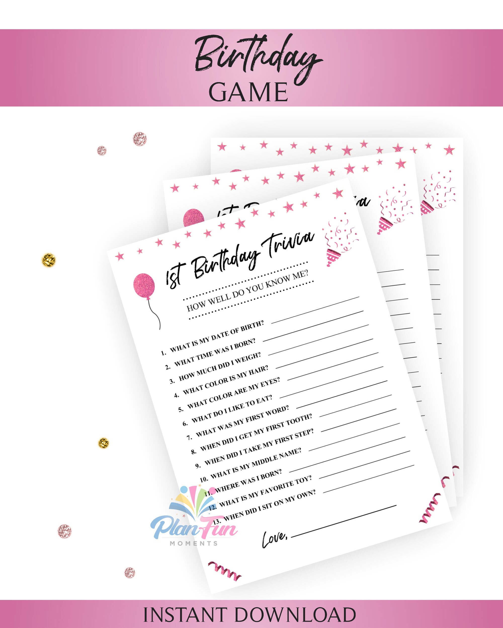 1st Birthday Trivia. How Well Do You Know Me? Party Game. Pink First Birthday Game. Instant Digital Download. Printable Game Keepsake. - Etsy 1st-birthday-trivia-how-well-do-you-know-me-party-game-pink-first-birthday-game-instant-digital-download-printable-game-keepsake-etsy