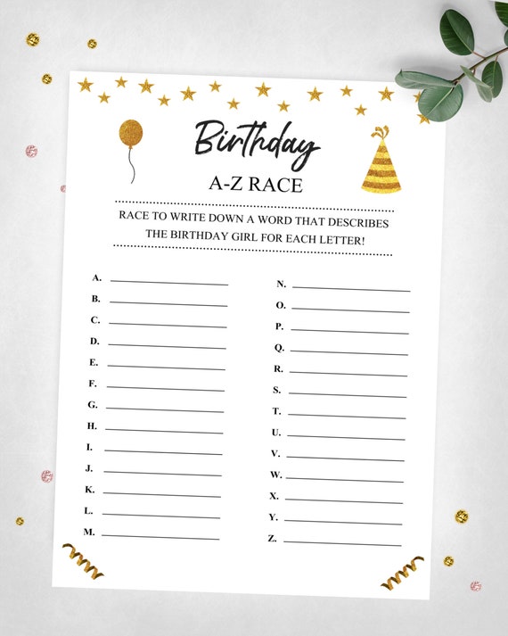 Birthday A-Z Race. Girl Birthday Race Game. Gold Teen Tween - Etsy