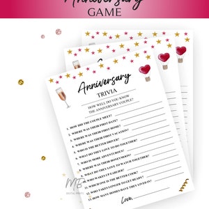 Anniversary Trivia. Party Keepsake Game. Anniversary Party Game ...