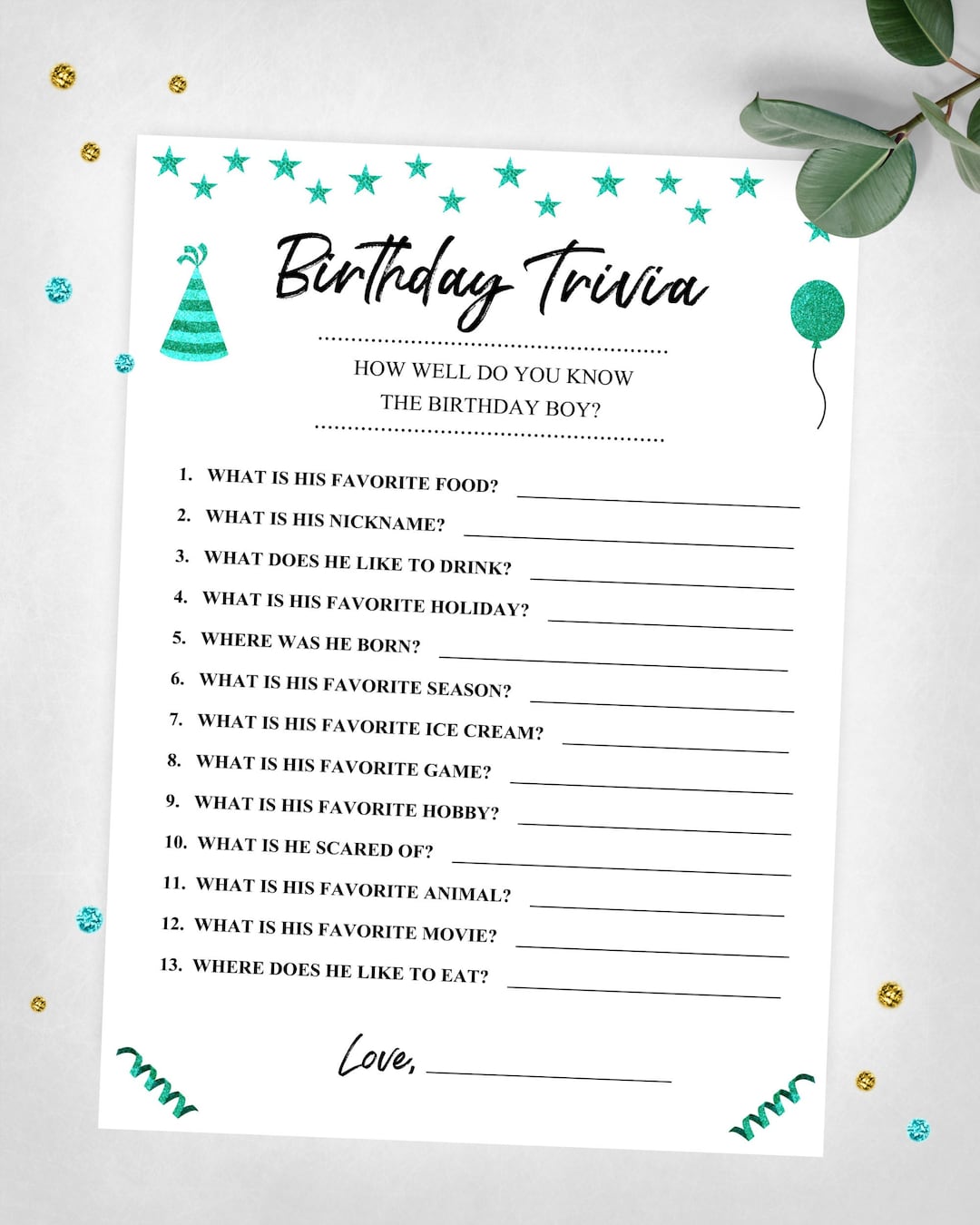 Birthday Trivia. How Well Do You Know Me Party Game. Teen, Tween Boy